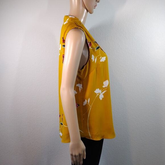 Apt. 9 Yellow Floral V-Neck Spring Summer Tank Top Wrap Around Flowy Shirt M - Picture 4 of 14